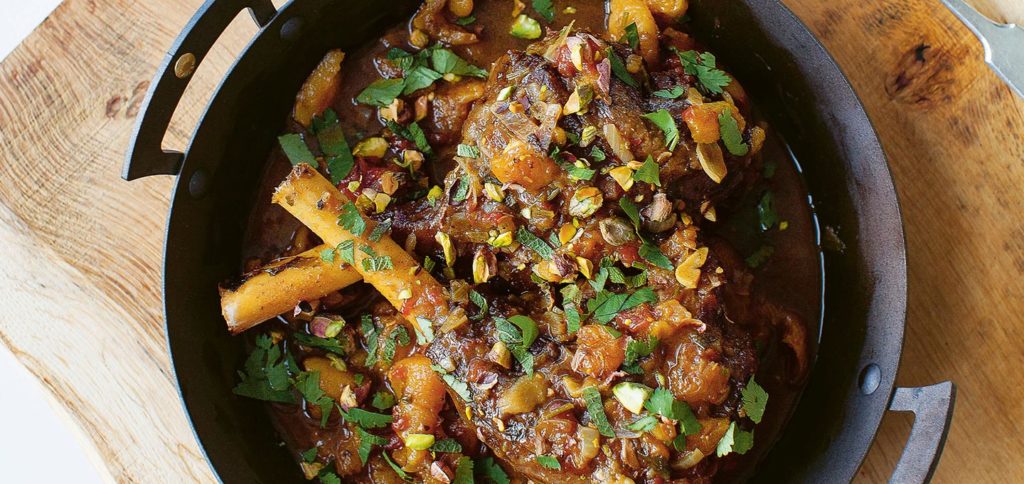 Kid shank, apricot and pistachio tagine recipe